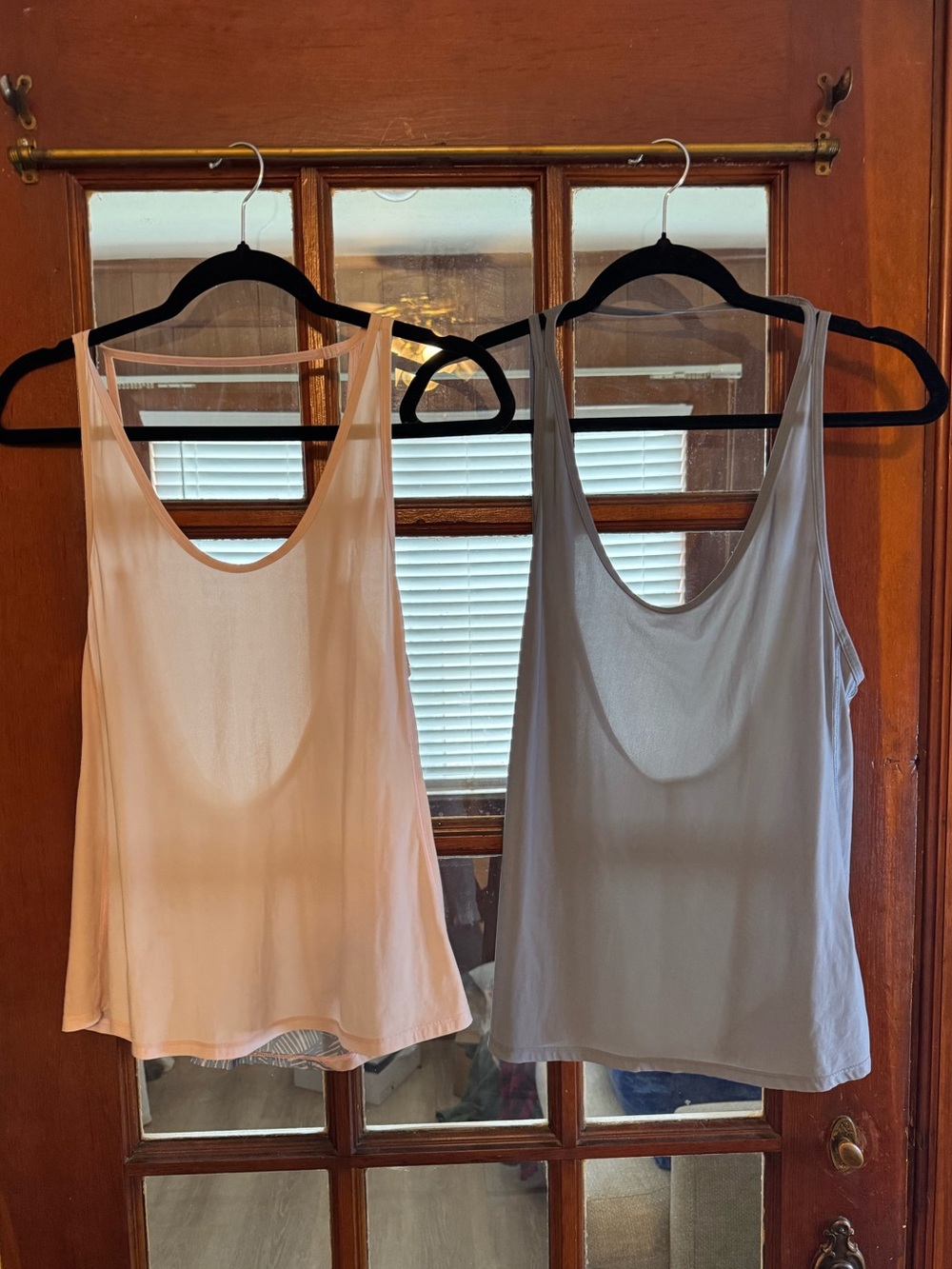 Light Pink and Light Gray Womens Scoop Neck Tank Tops